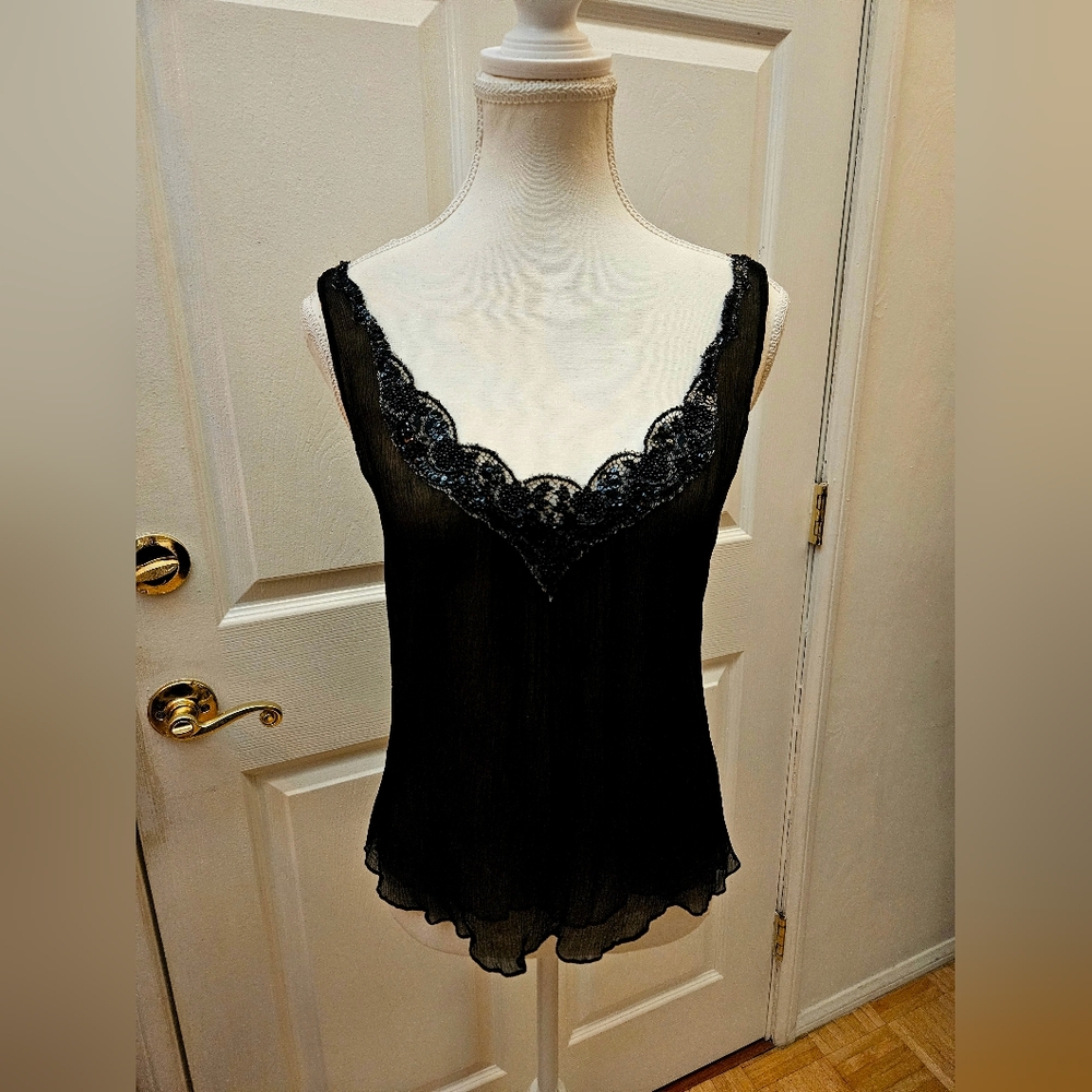 NEW Anthropologie REBECCA TAYLOR 100% Silk Black Beaded Blouse Top 4 S M